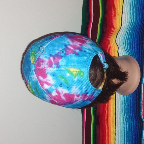 Hippie Tie Dye Embroidered Adjustable Yin/Yang Strapback Skater Hat Cap - Picture 4 of 8